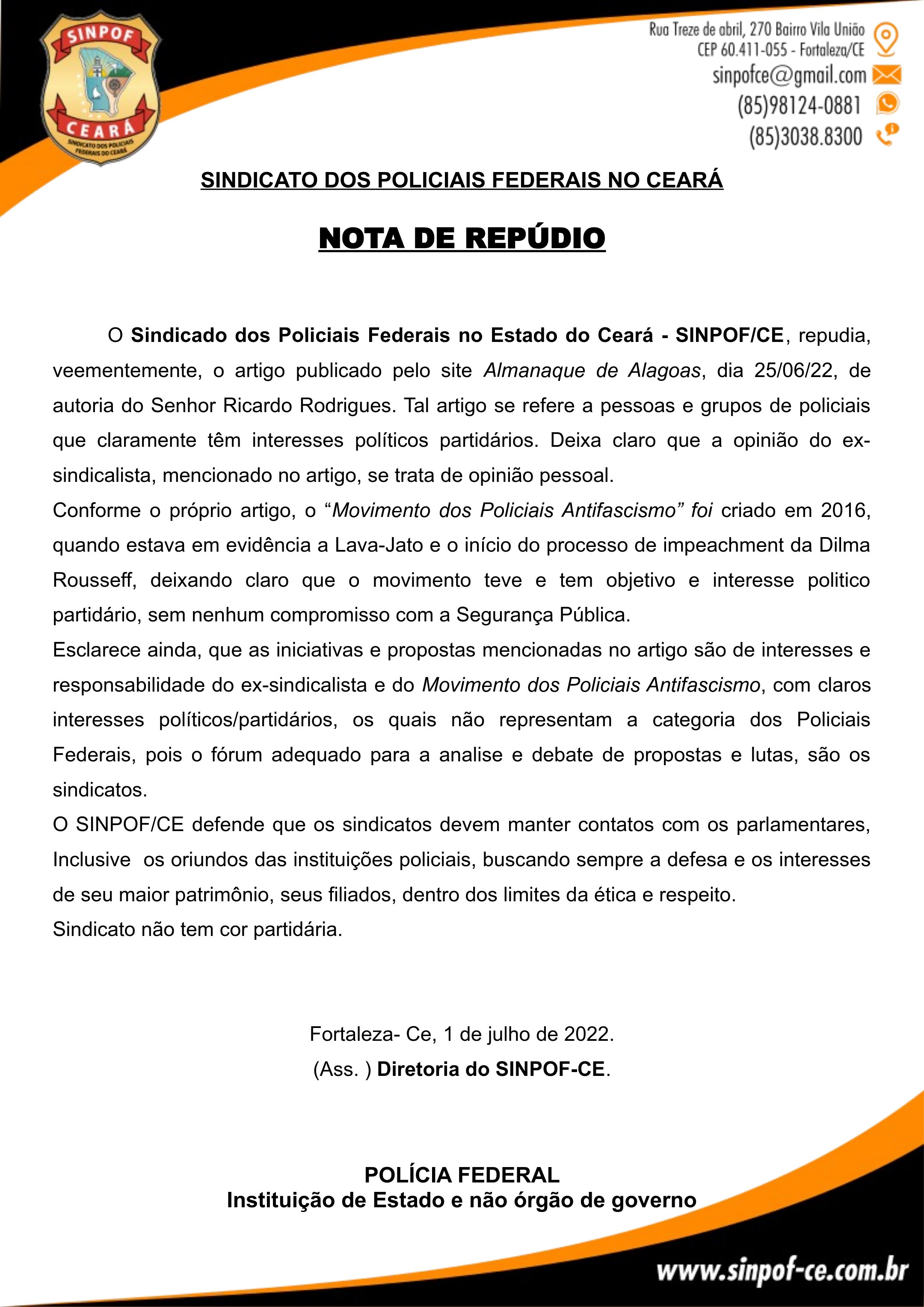 Nota de Repúdio Almanaque de Alagoas